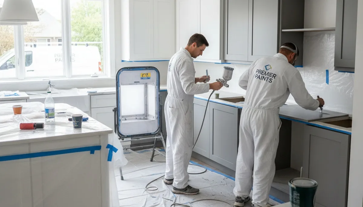 Professional cabinet painting in Spokane WA kitchen by expert house painters for durable finish