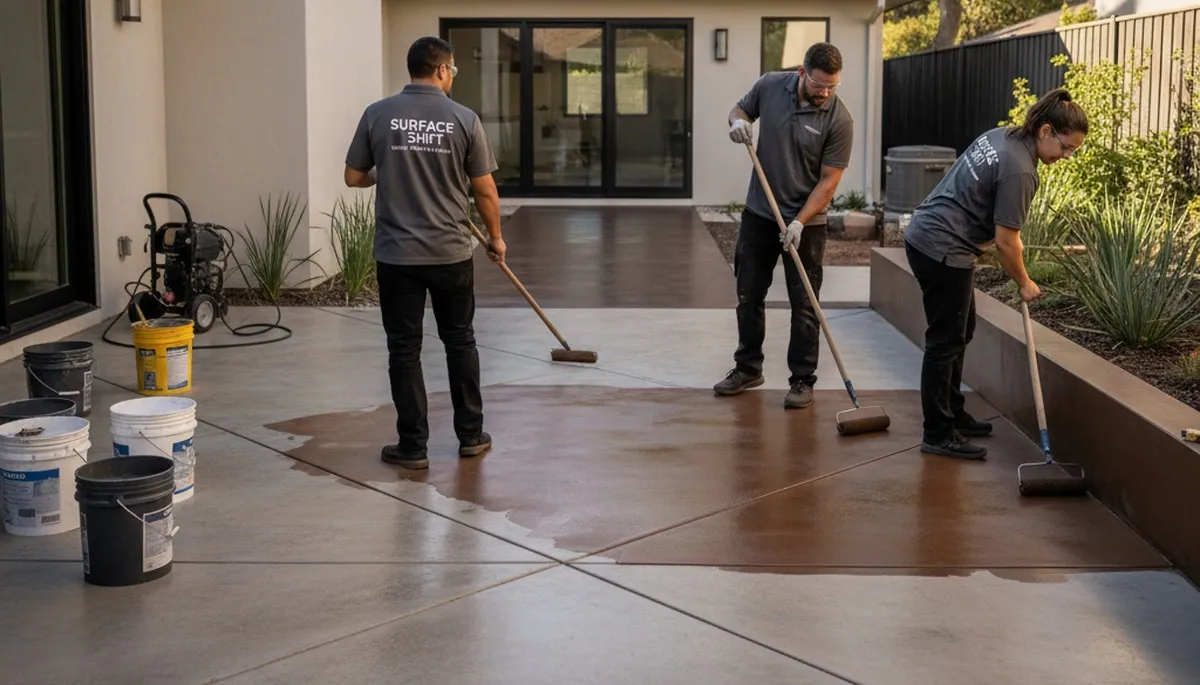 Professional concrete staining on Spokane WA patio for durable, colorful residential floor finish
