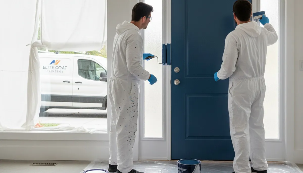 Professional door painting service in Spokane, WA showing expert entry door refinishing results