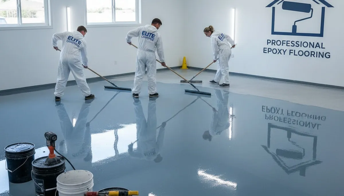Epoxy garage floor coating in Spokane WA with glossy finish by local professional painters