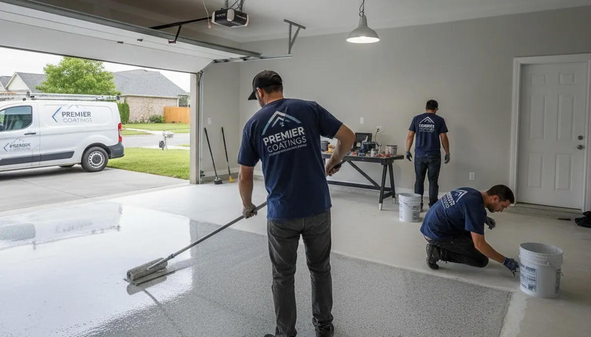 Epoxy garage floor coating in Spokane WA applied by professional painters for durable, moisture-proof finish