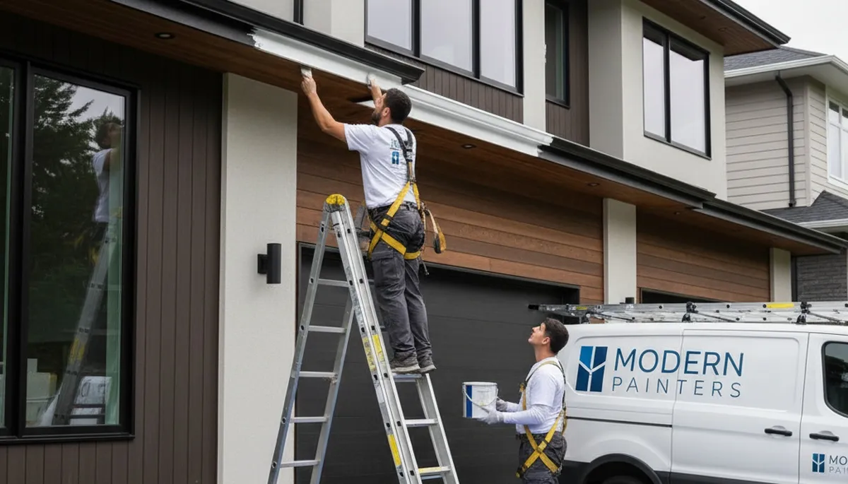 Professional gutter painting on a Spokane WA home exterior by local house painters