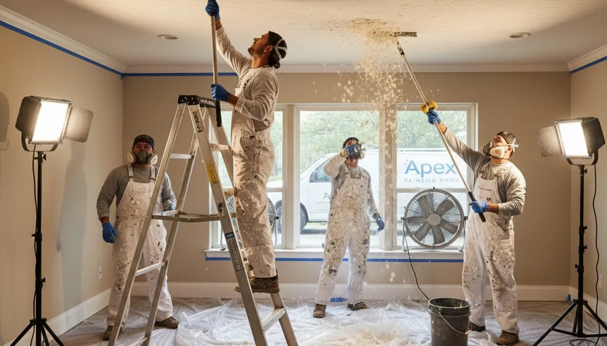 Professional popcorn ceiling removal in Spokane WA home by expert house painters